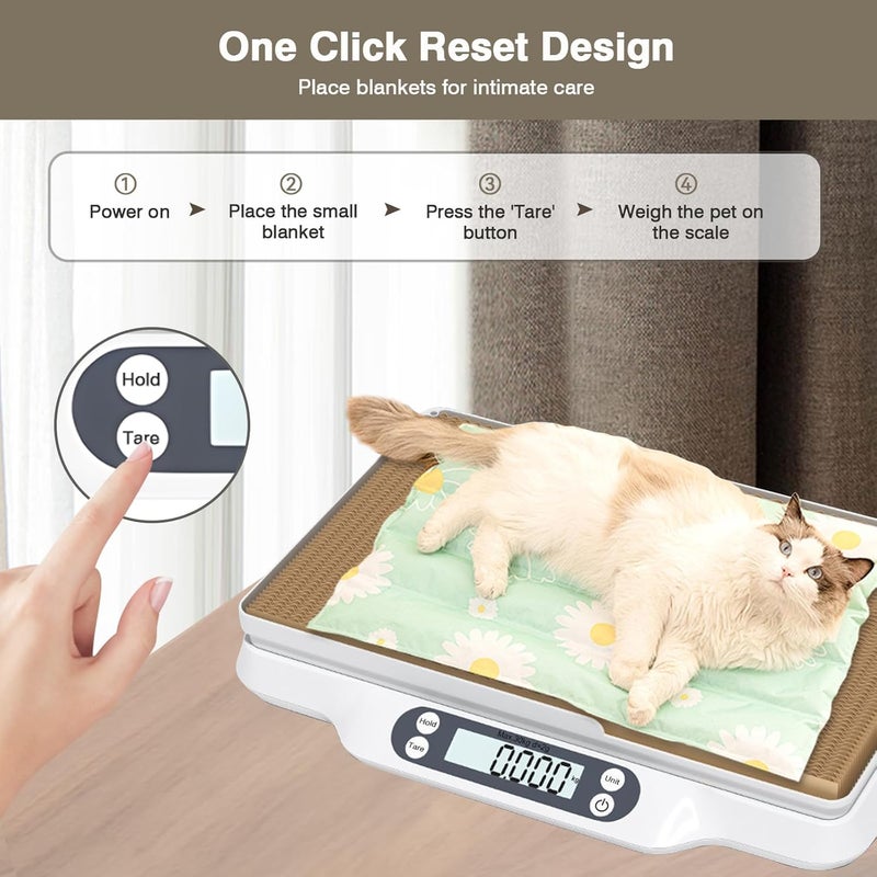 Kytree Digital Pet Scale for Animal, LED Display Cat Whelping Scale with Tape Measure, Collar, Weight Chart for Pets, Cats, Dogs, Animals, Measures Up to 66lb, 15.74 * 11.22" - Image 5